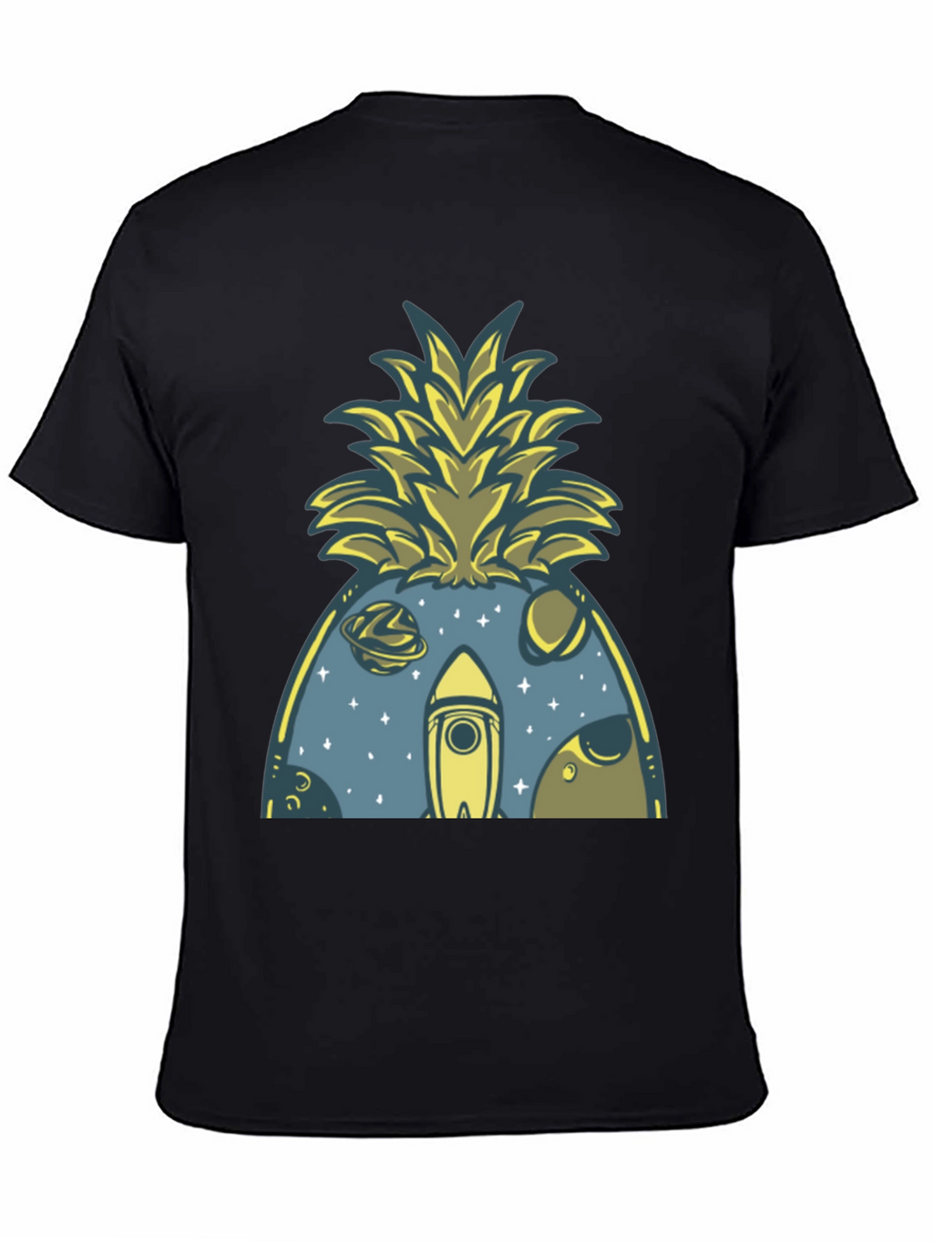 Space Pineapple Graphic Tee - Black Cotton Blend