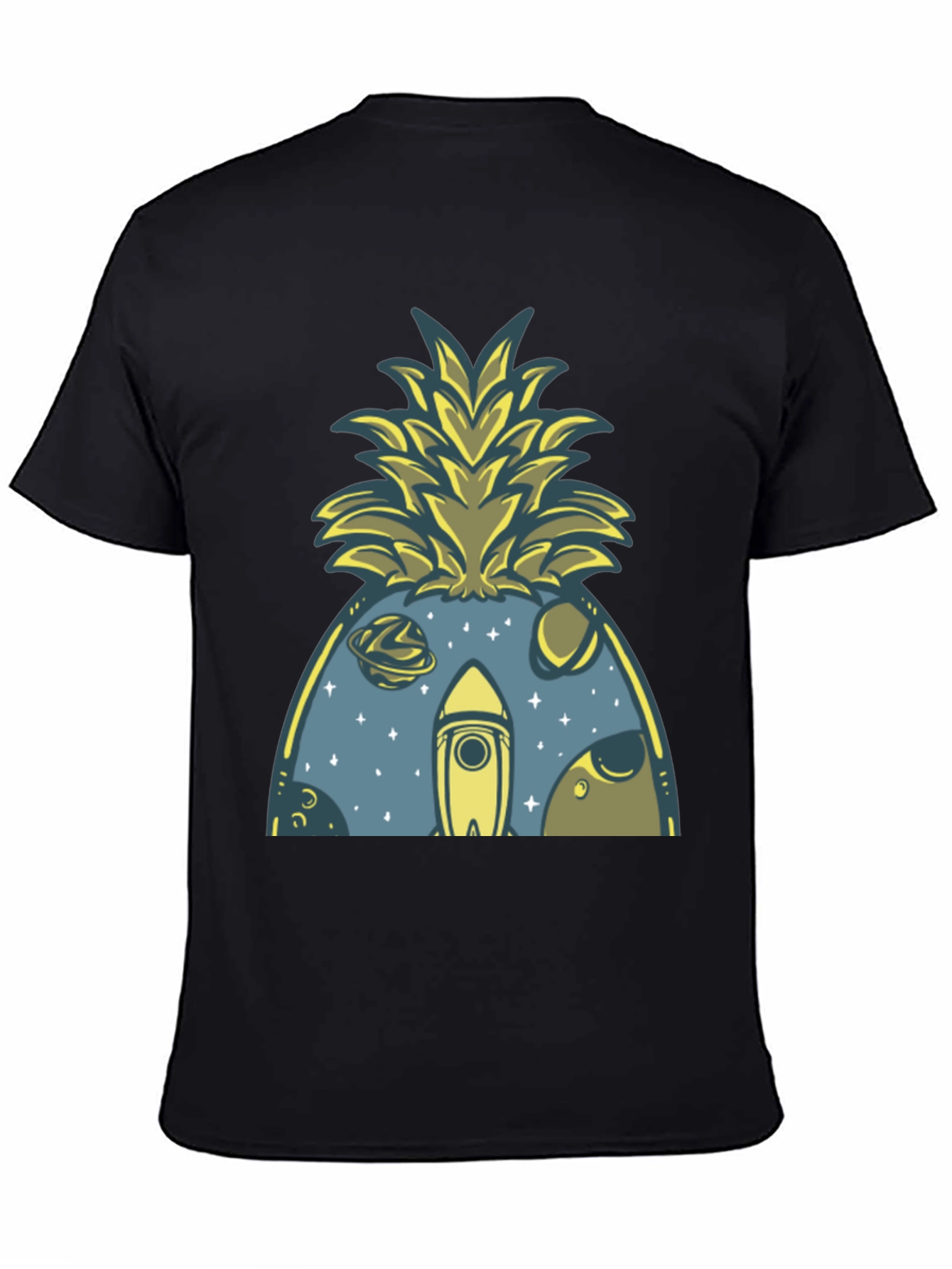 Space Pineapple Graphic Tee - Black Cotton Blend