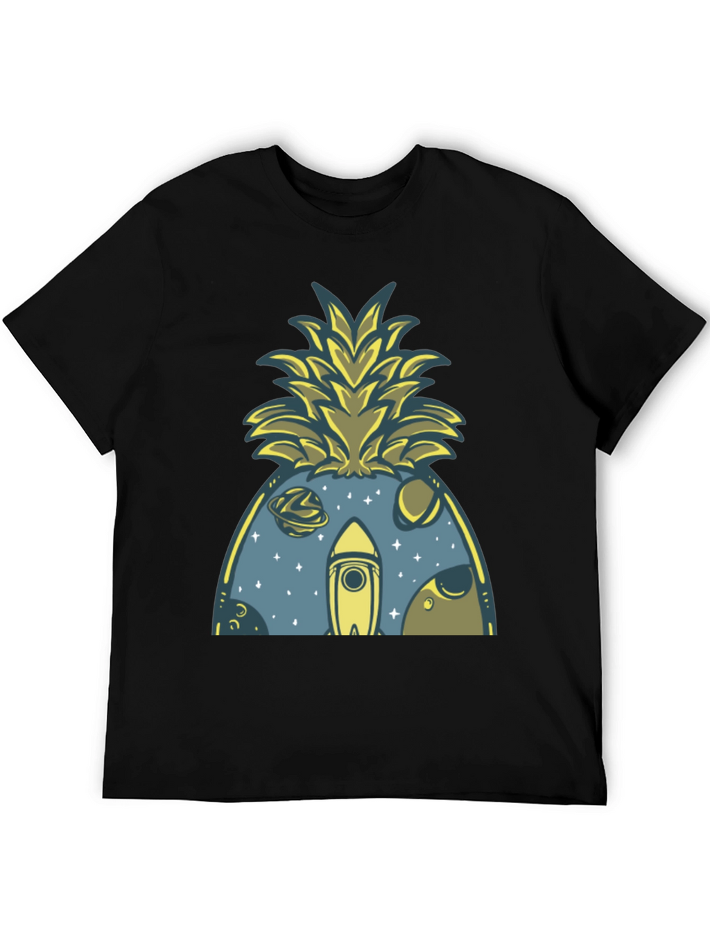 Space Pineapple Graphic Tee - Black Cotton Blend