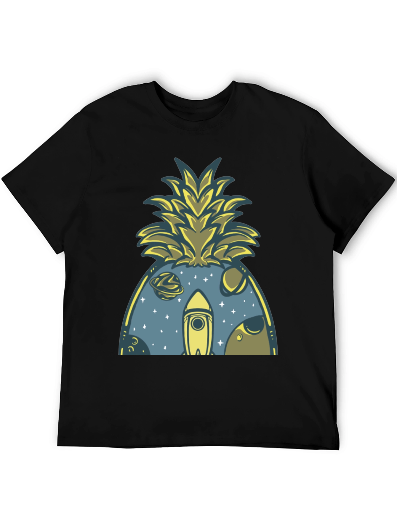 Space Pineapple Graphic Tee - Black Cotton Blend