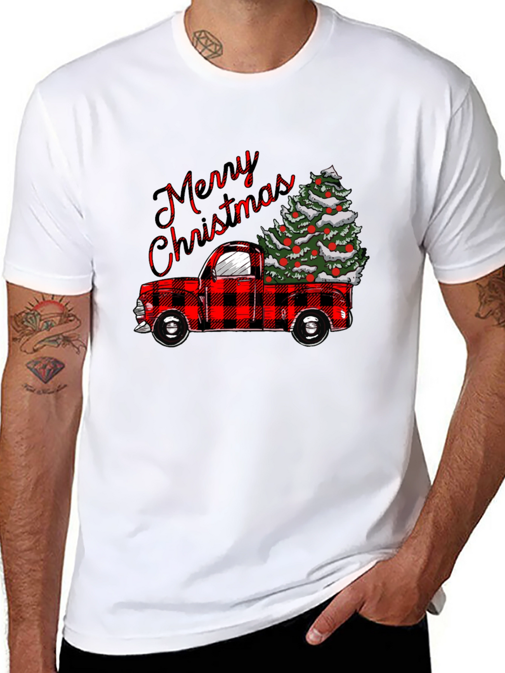 Merry Christmas Plaid Truck T-Shirt
