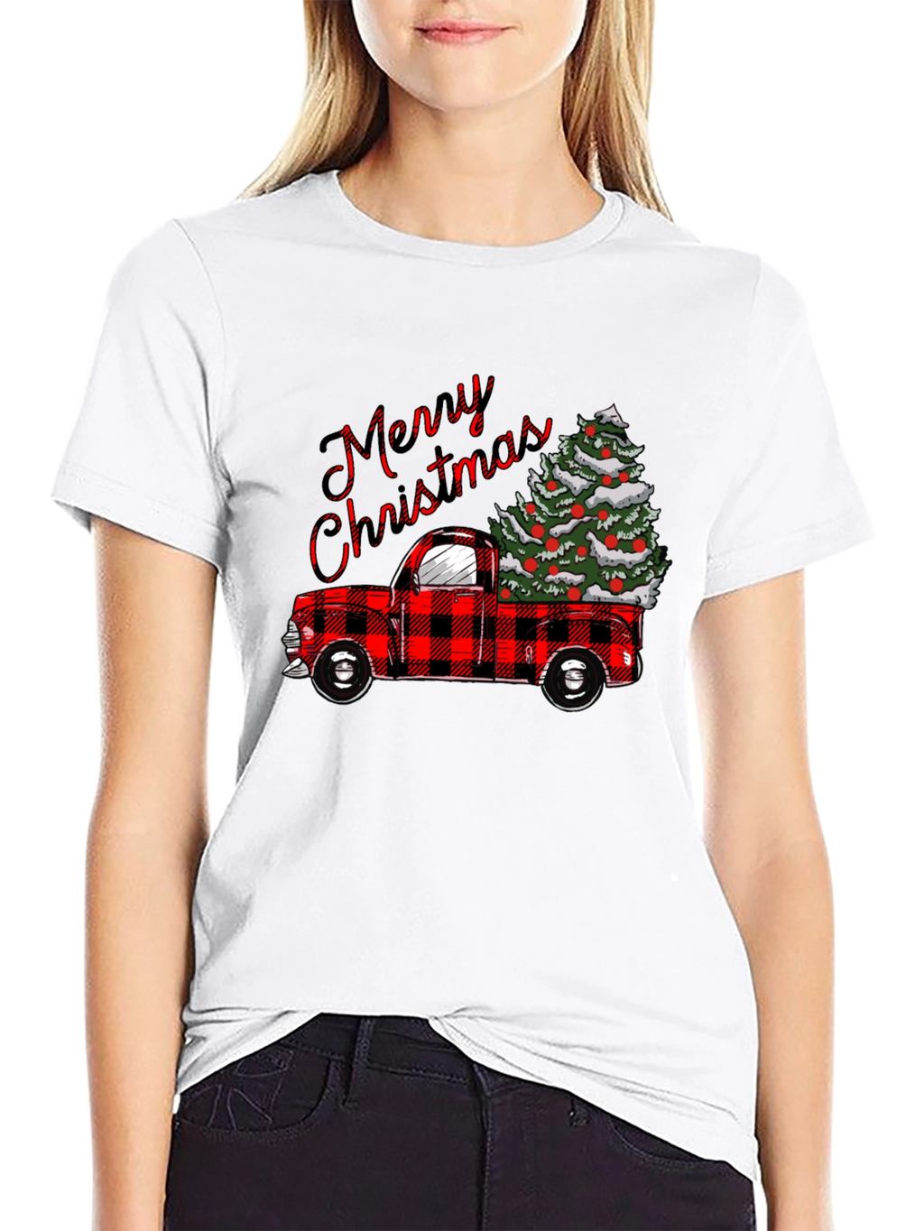 Merry Christmas Plaid Truck T-Shirt