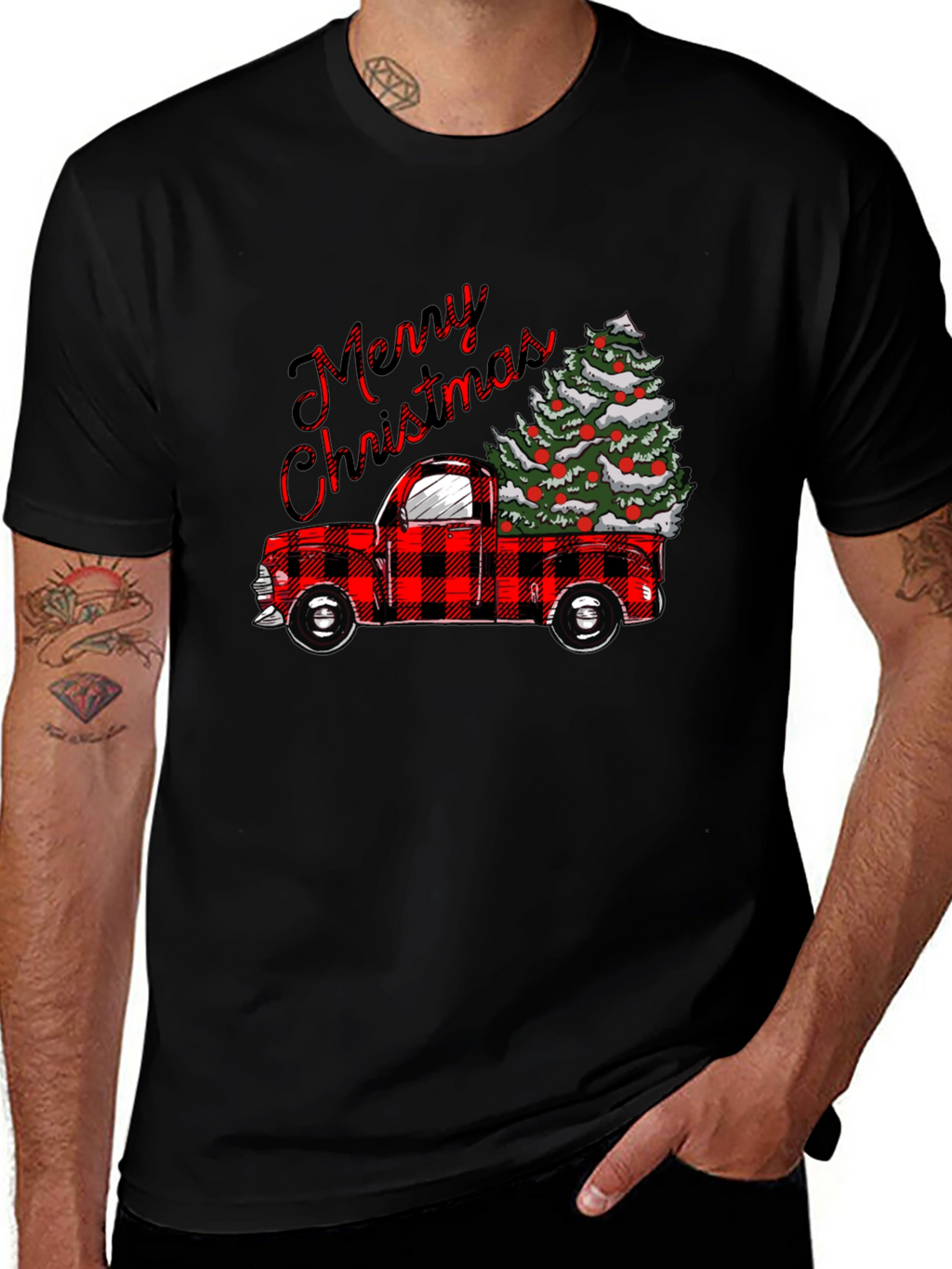 Merry Christmas Plaid Truck T-Shirt