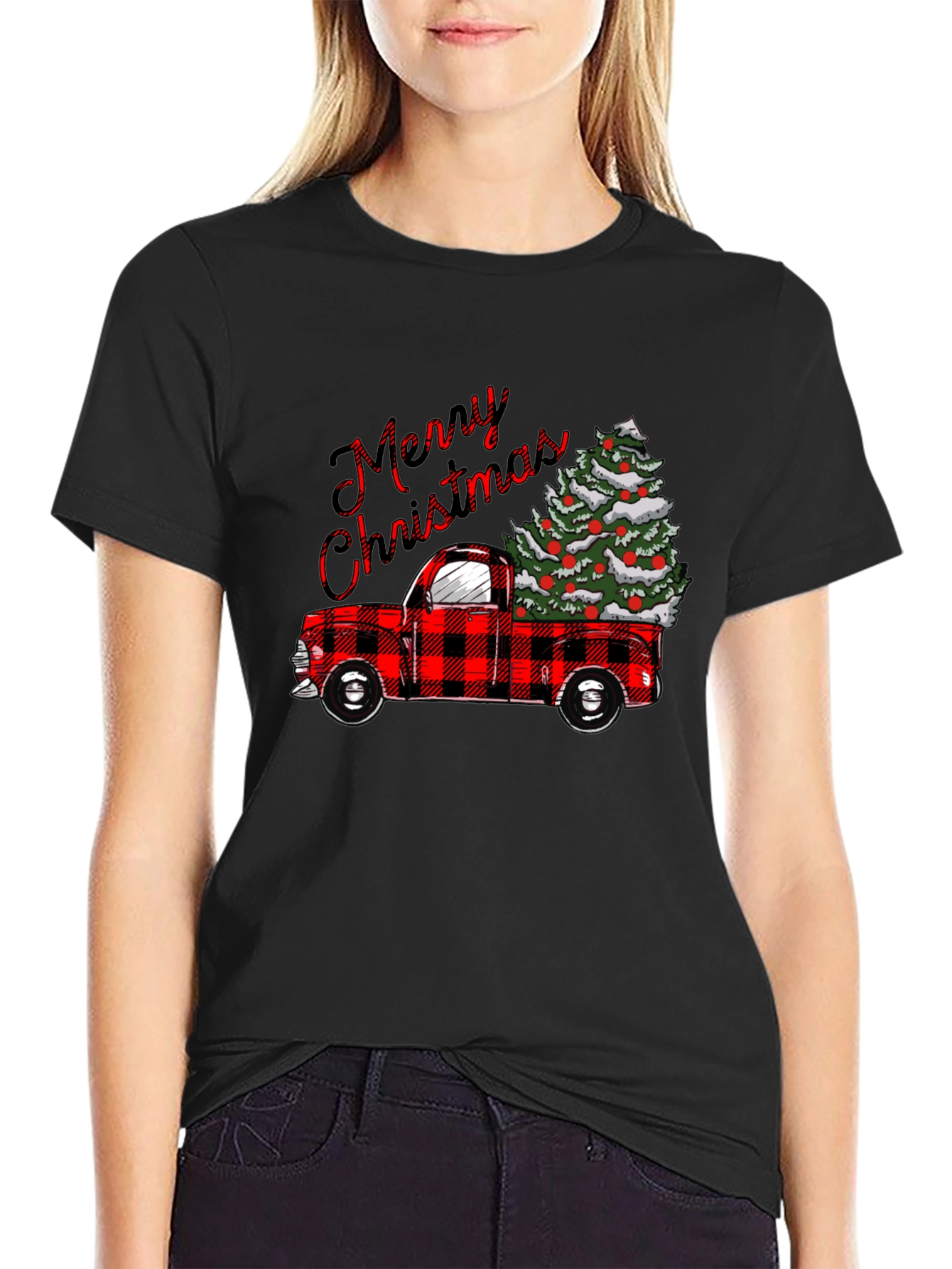 Merry Christmas Plaid Truck T-Shirt