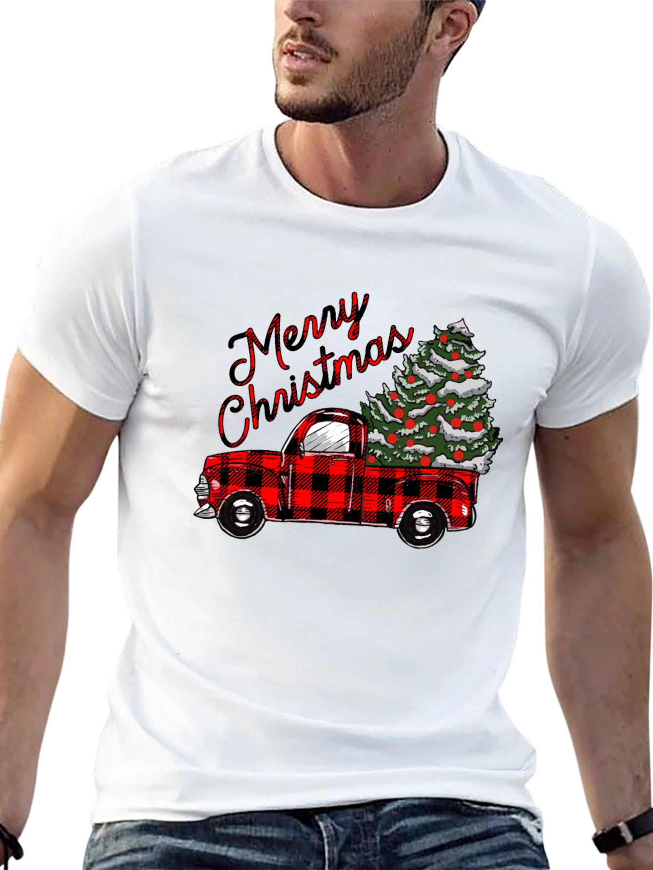 Merry Christmas Plaid Truck T-Shirt
