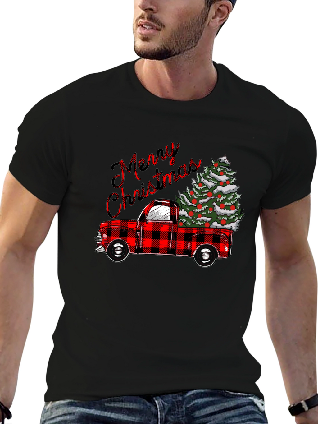 Merry Christmas Plaid Truck T-Shirt