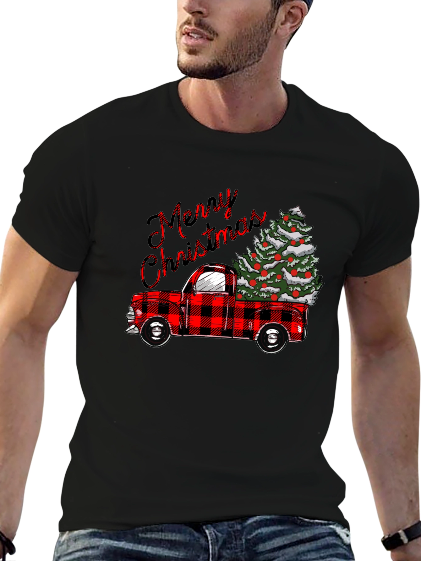 Merry Christmas Plaid Truck T-Shirt