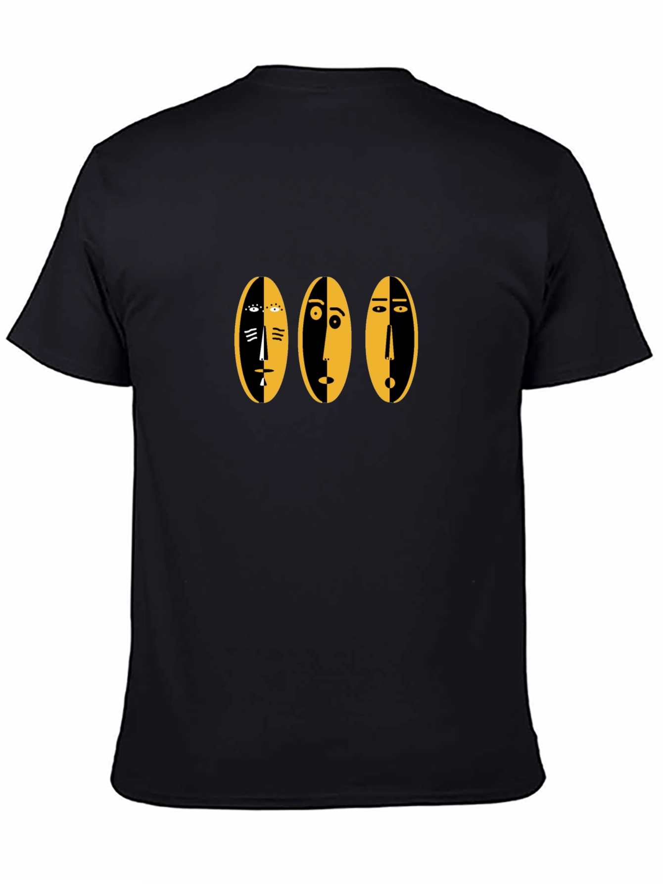 Abstract Faces Graphic Tee - Black Cotton Casual Shirt