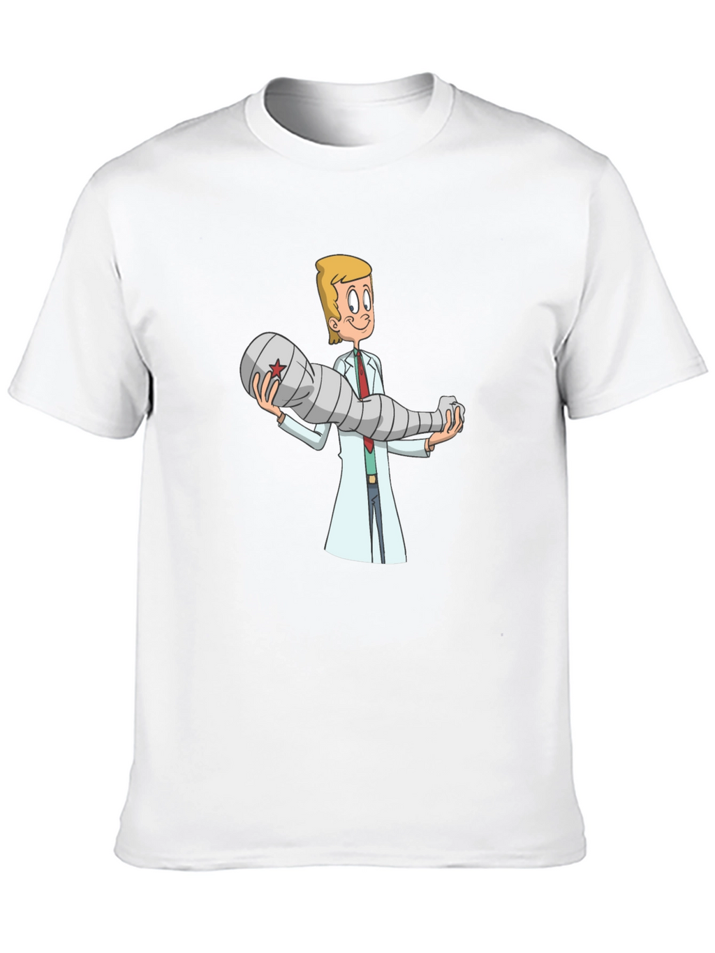 Cartoon Doctor Holding Bionic Arm T-Shirt