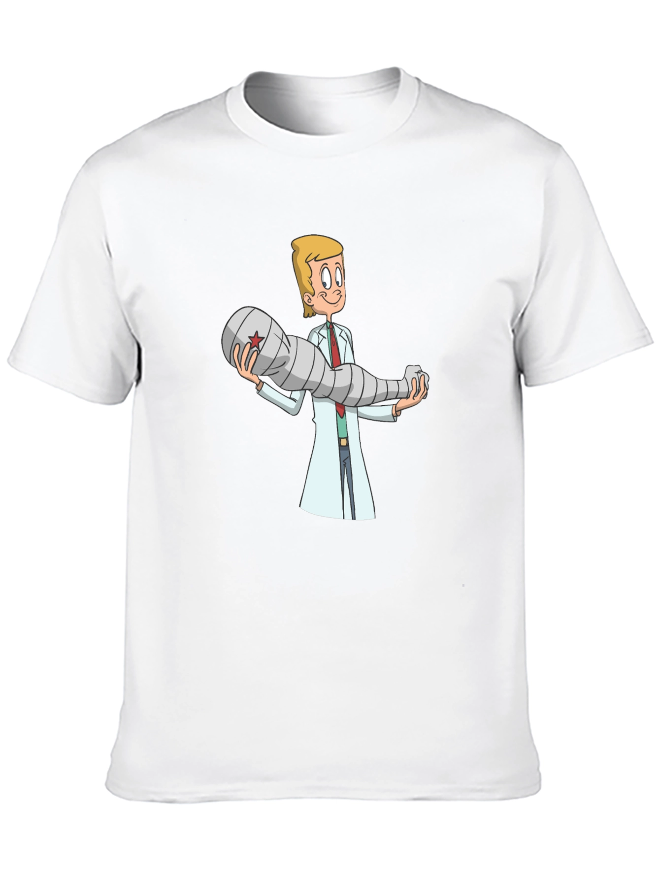 Cartoon Doctor Holding Bionic Arm T-Shirt