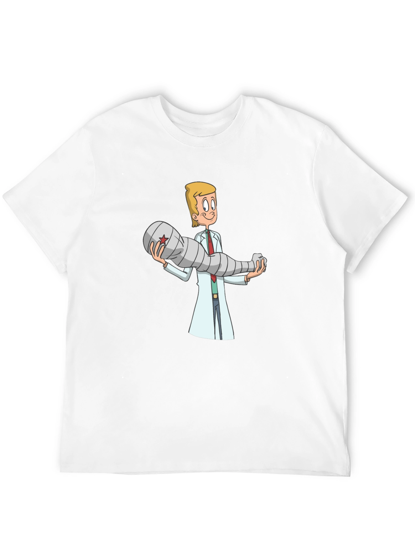 Cartoon Doctor Holding Bionic Arm T-Shirt