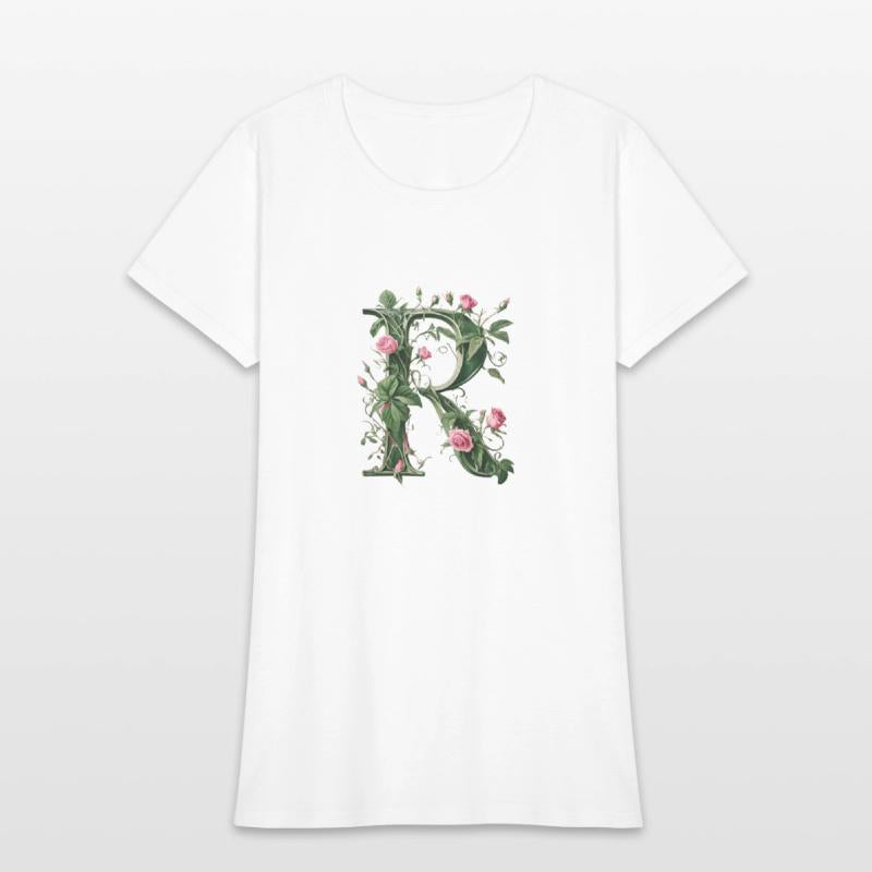 Elegant Floral Letter R with Pink Roses and Green
