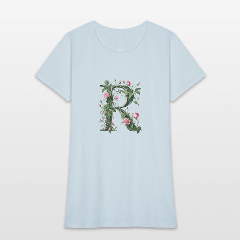 Elegant Floral Letter R with Pink Roses and Green
