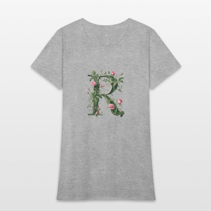 Elegant Floral Letter R with Pink Roses and Green