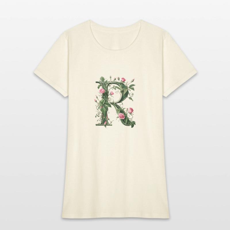 Elegant Floral Letter R with Pink Roses and Green