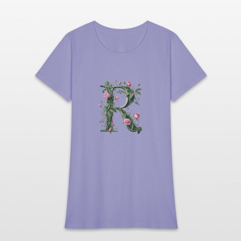 Elegant Floral Letter R with Pink Roses and Green