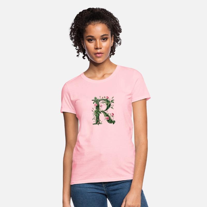 Elegant Floral Letter R with Pink Roses and Green