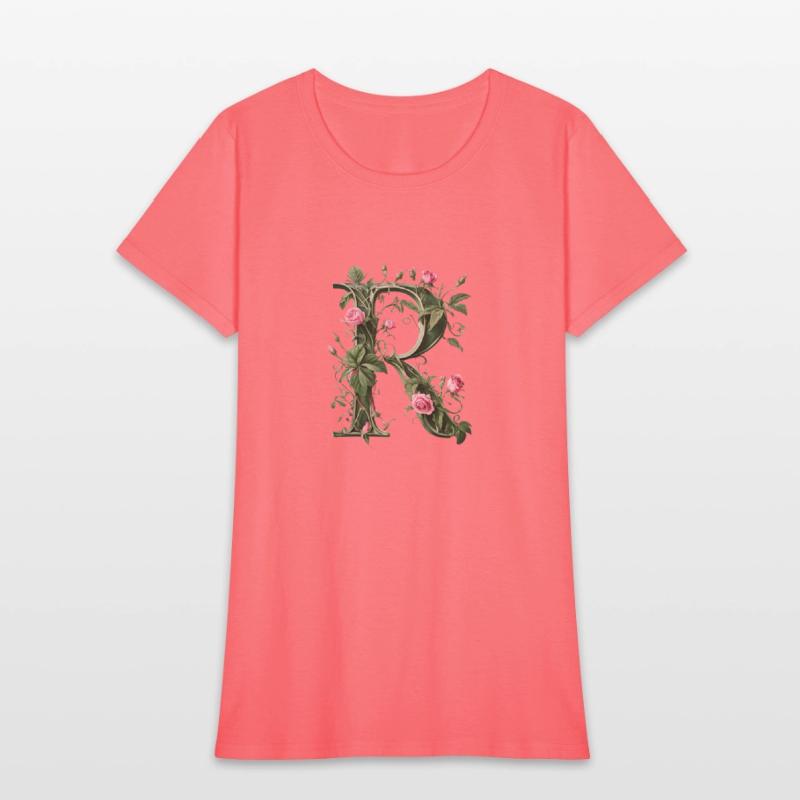 Elegant Floral Letter R with Pink Roses and Green