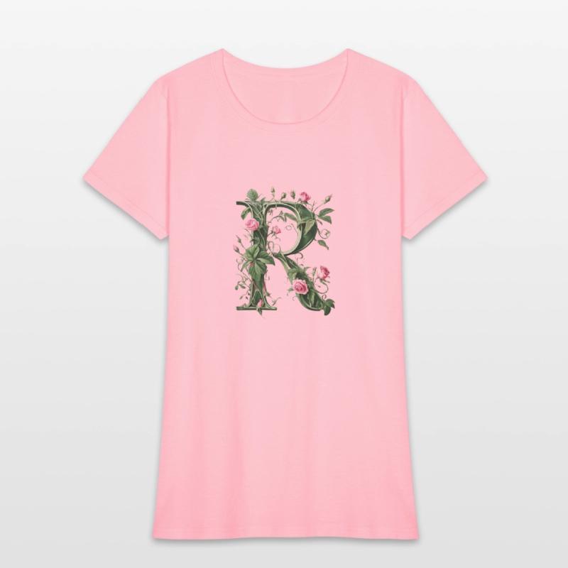 Elegant Floral Letter R with Pink Roses and Green
