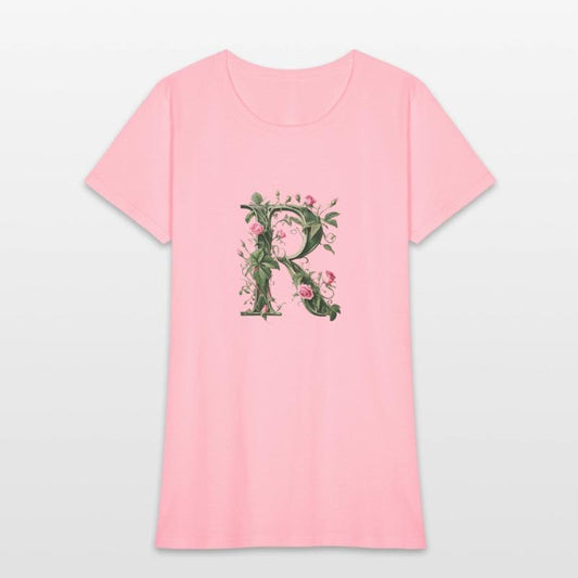 Elegant Floral Letter R with Pink Roses and Green