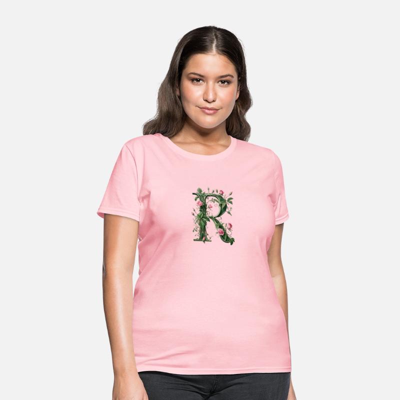 Elegant Floral Letter R with Pink Roses and Green