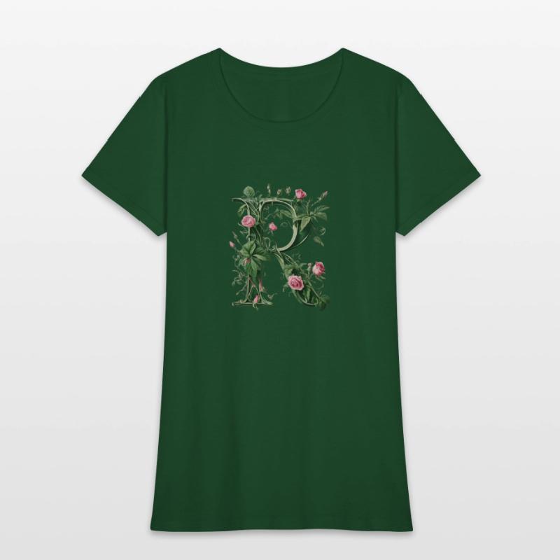 Elegant Floral Letter R with Pink Roses and Green
