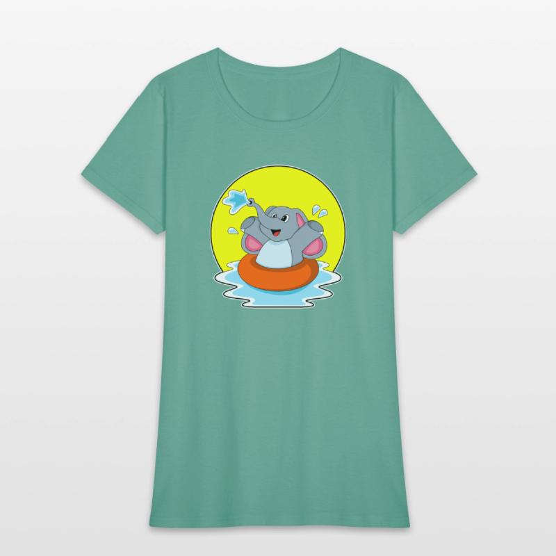 Elephant At Swimming With Lifebuoy