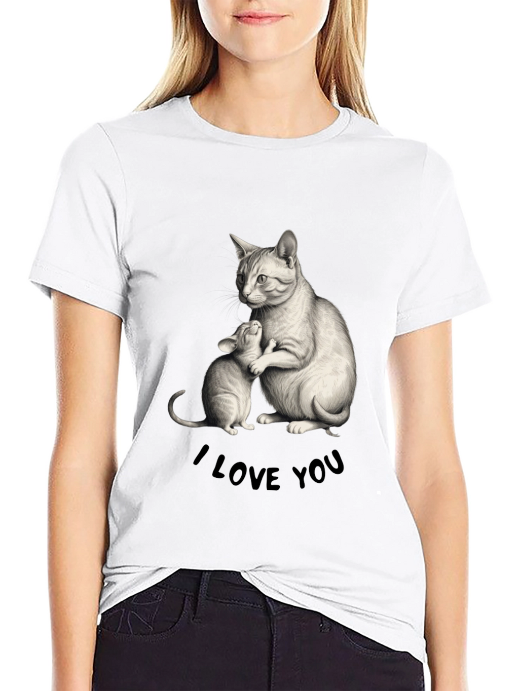 Cat & Kitten I Love You Black T-Shirt