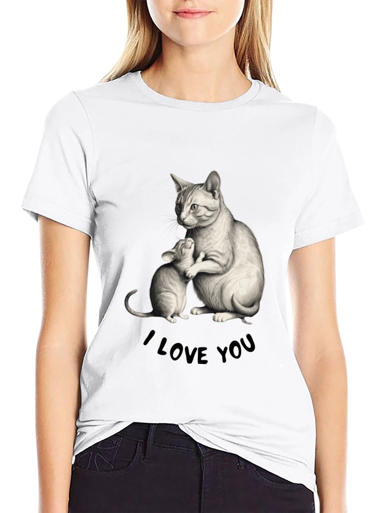 Cat & Kitten I Love You Black T-Shirt