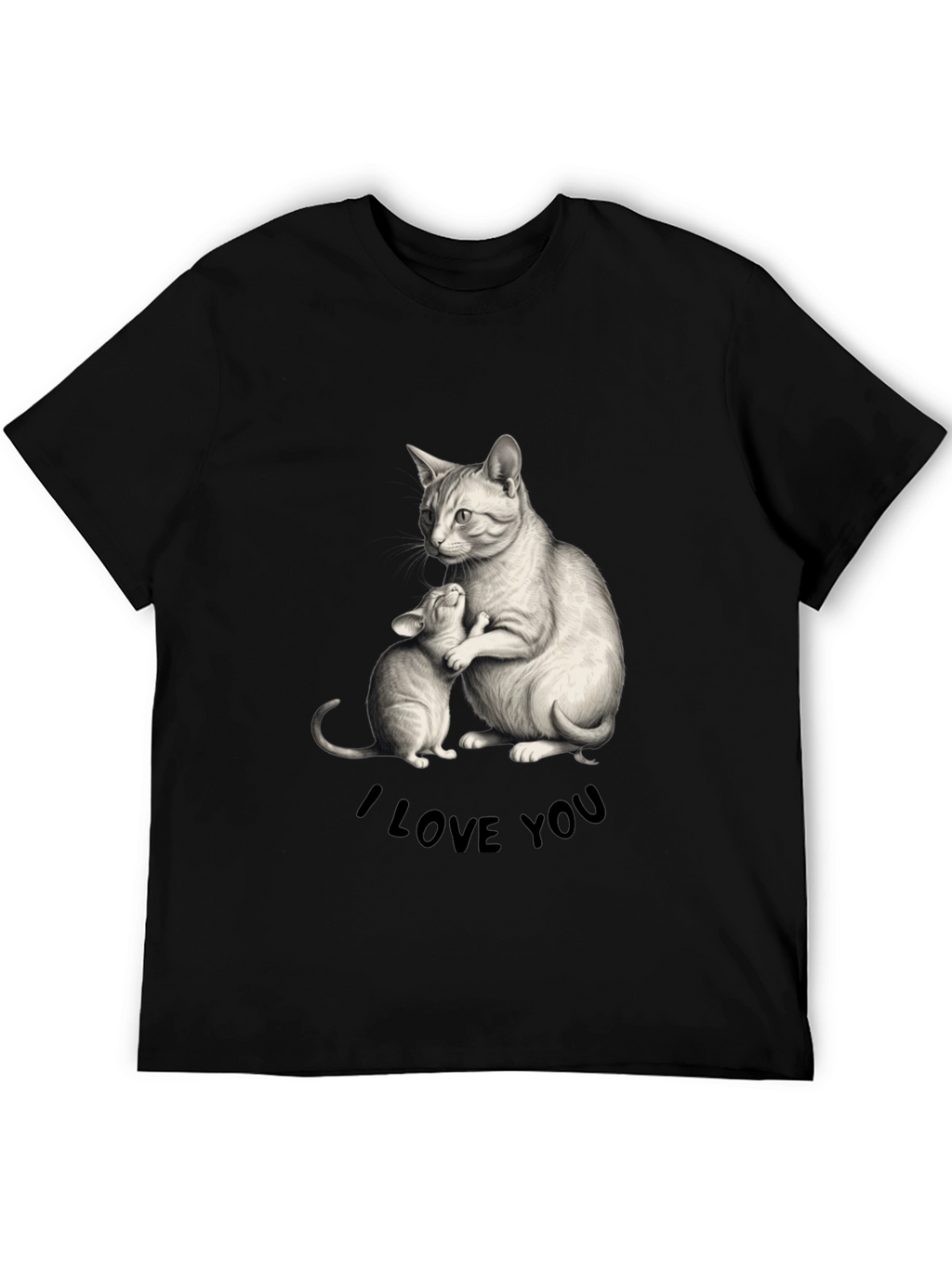 Cat & Kitten I Love You Black T-Shirt