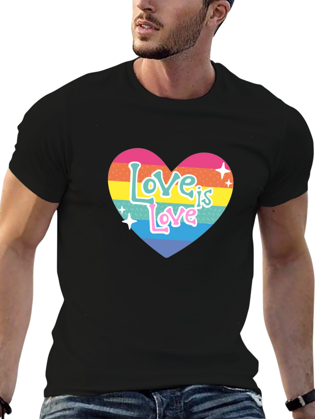 Love is Love Rainbow Heart Graphic Tee - Black