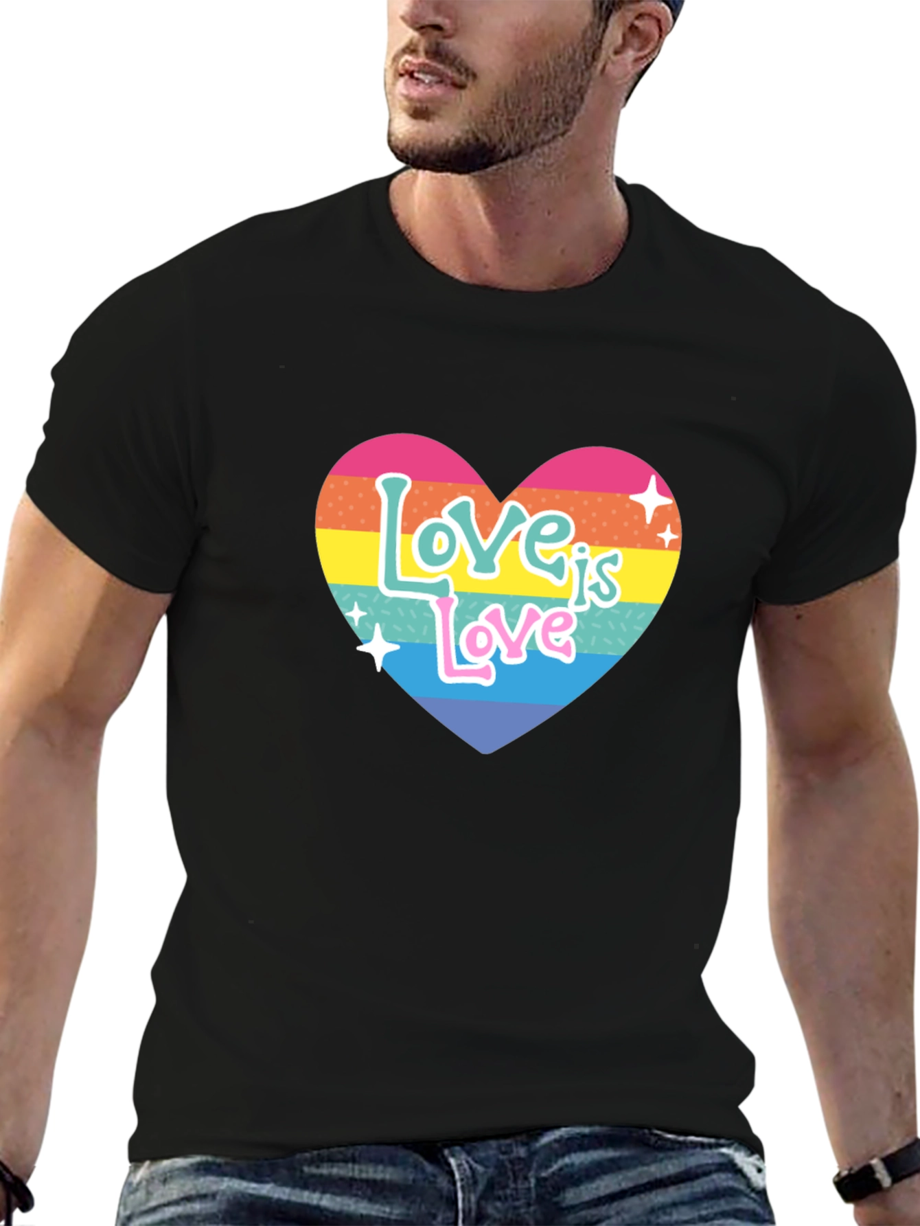 Love is Love Rainbow Heart Graphic Tee - Black