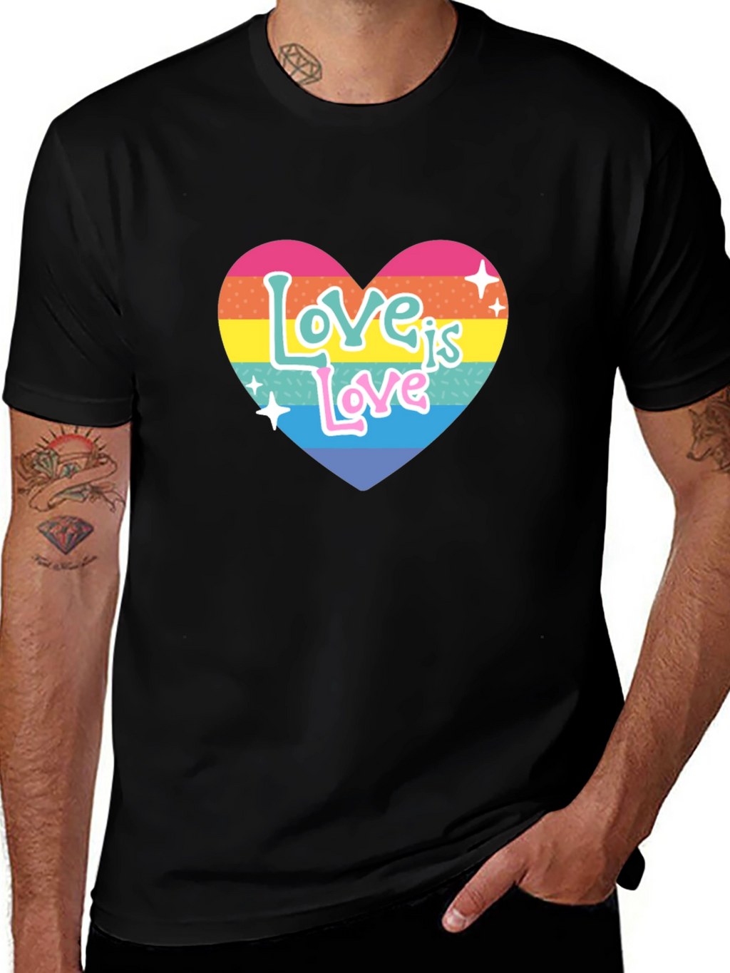 Love is Love Rainbow Heart Graphic Tee - Black
