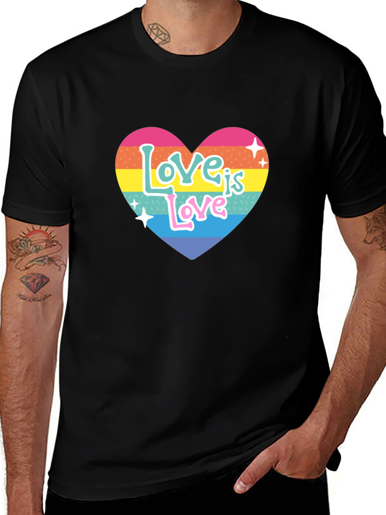 Love is Love Rainbow Heart Graphic Tee - Black