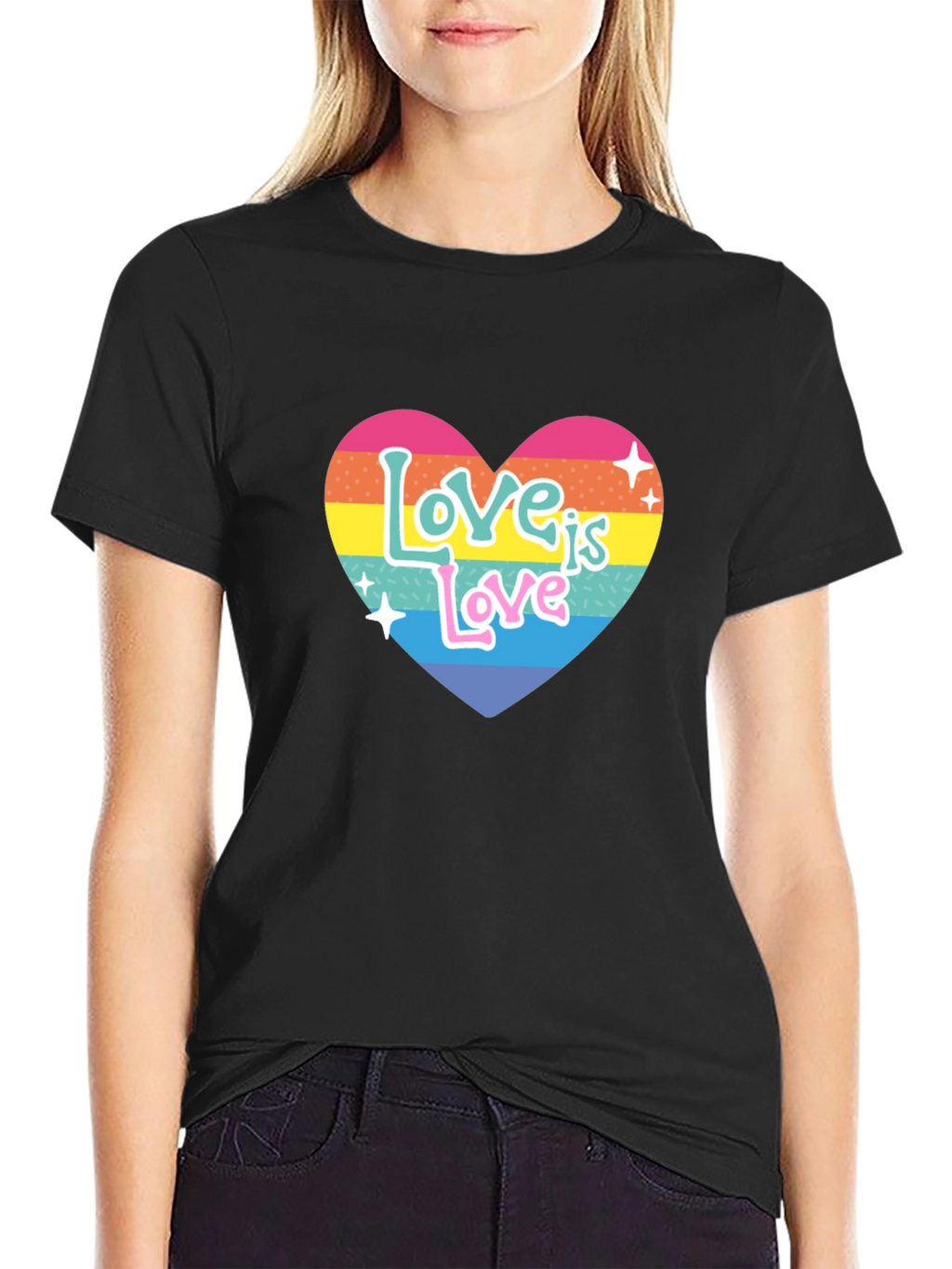 Love is Love Rainbow Heart Graphic Tee - Black