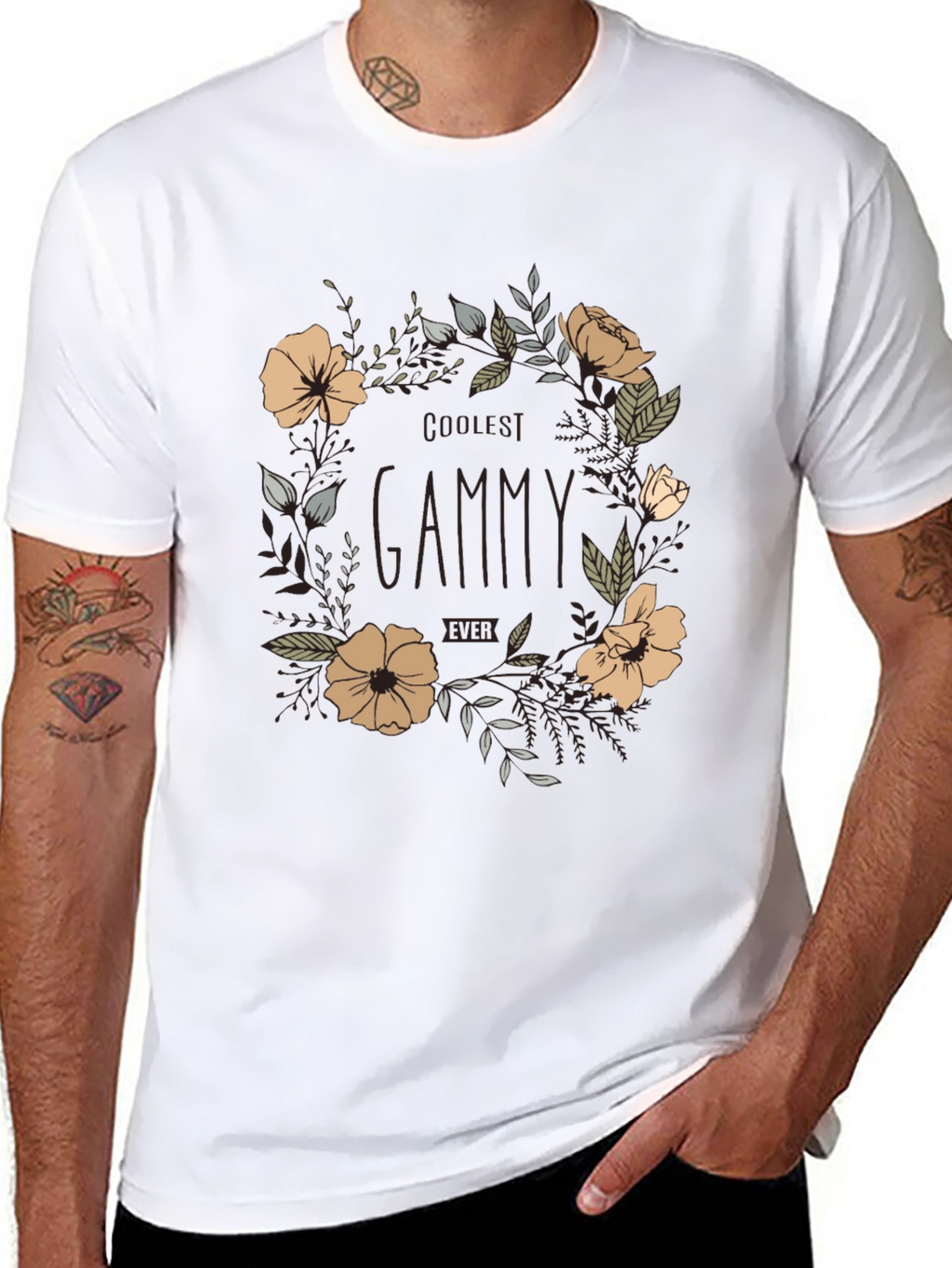 Coolest Gammy Ever Floral Graphic Tee - Black