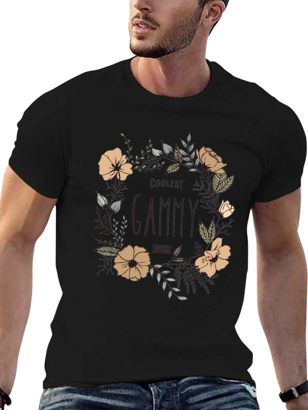 Coolest Gammy Ever Floral Graphic Tee - Black