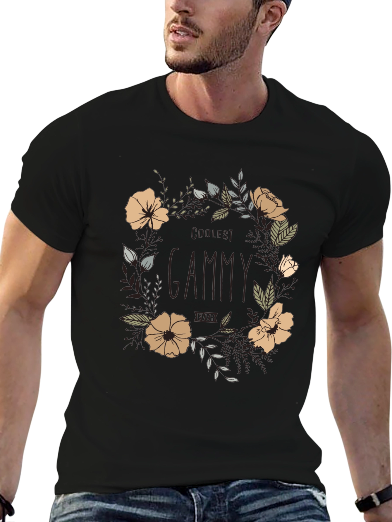 Coolest Gammy Ever Floral Graphic Tee - Black
