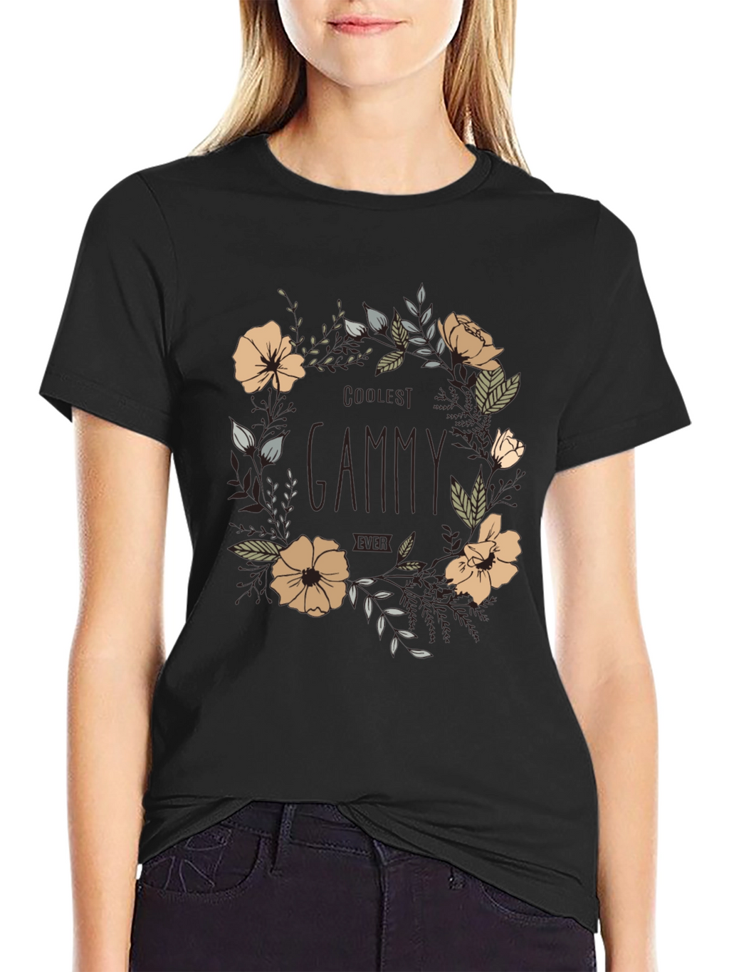 Coolest Gammy Ever Floral Graphic Tee - Black