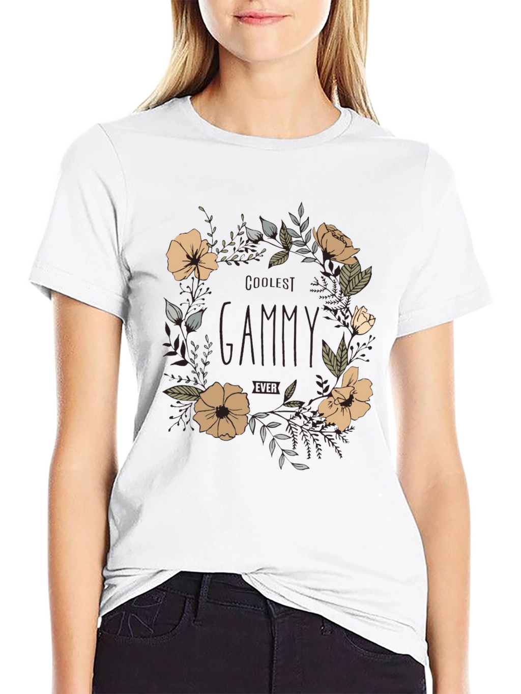 Coolest Gammy Ever Floral Graphic Tee - Black