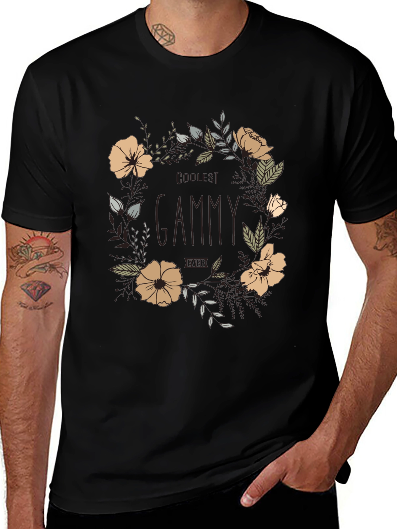 Coolest Gammy Ever Floral Graphic Tee - Black