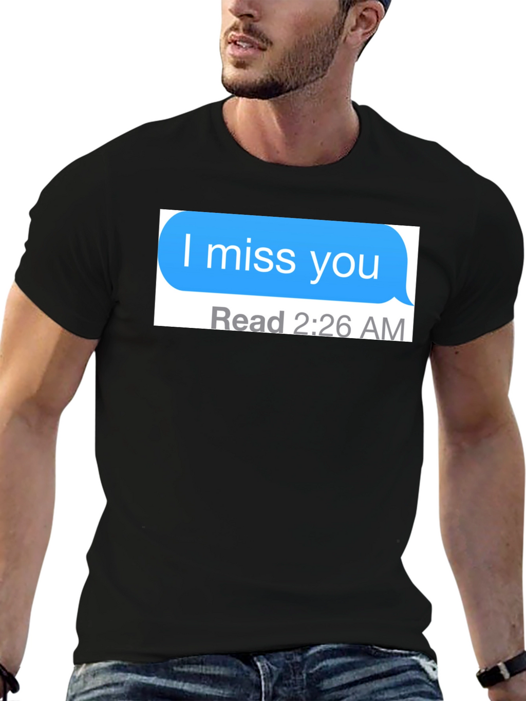 I Miss You Text Message Black T-Shirt