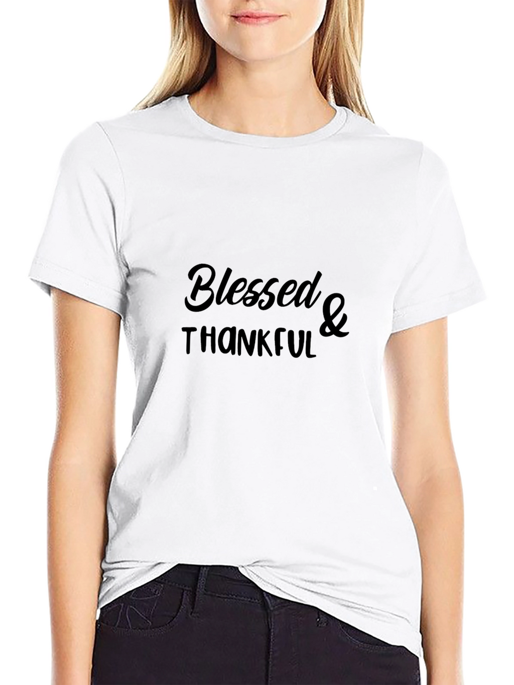 Blessed & Thankful Black Graphic T-Shirt