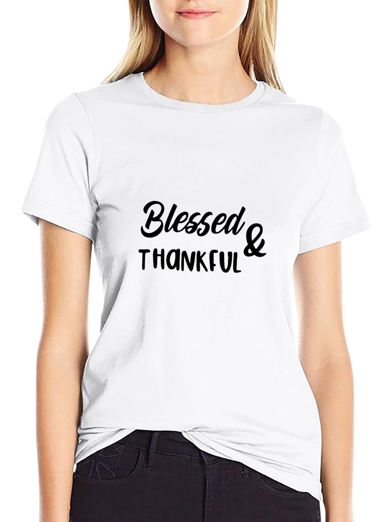 Blessed & Thankful Black Graphic T-Shirt