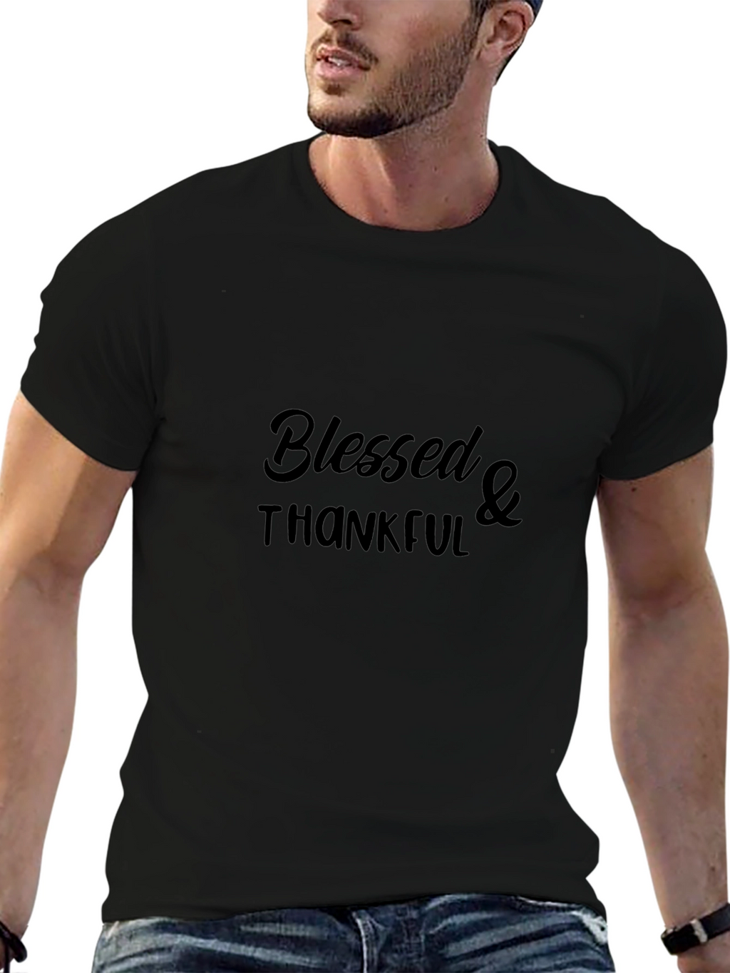 Blessed & Thankful Black Graphic T-Shirt
