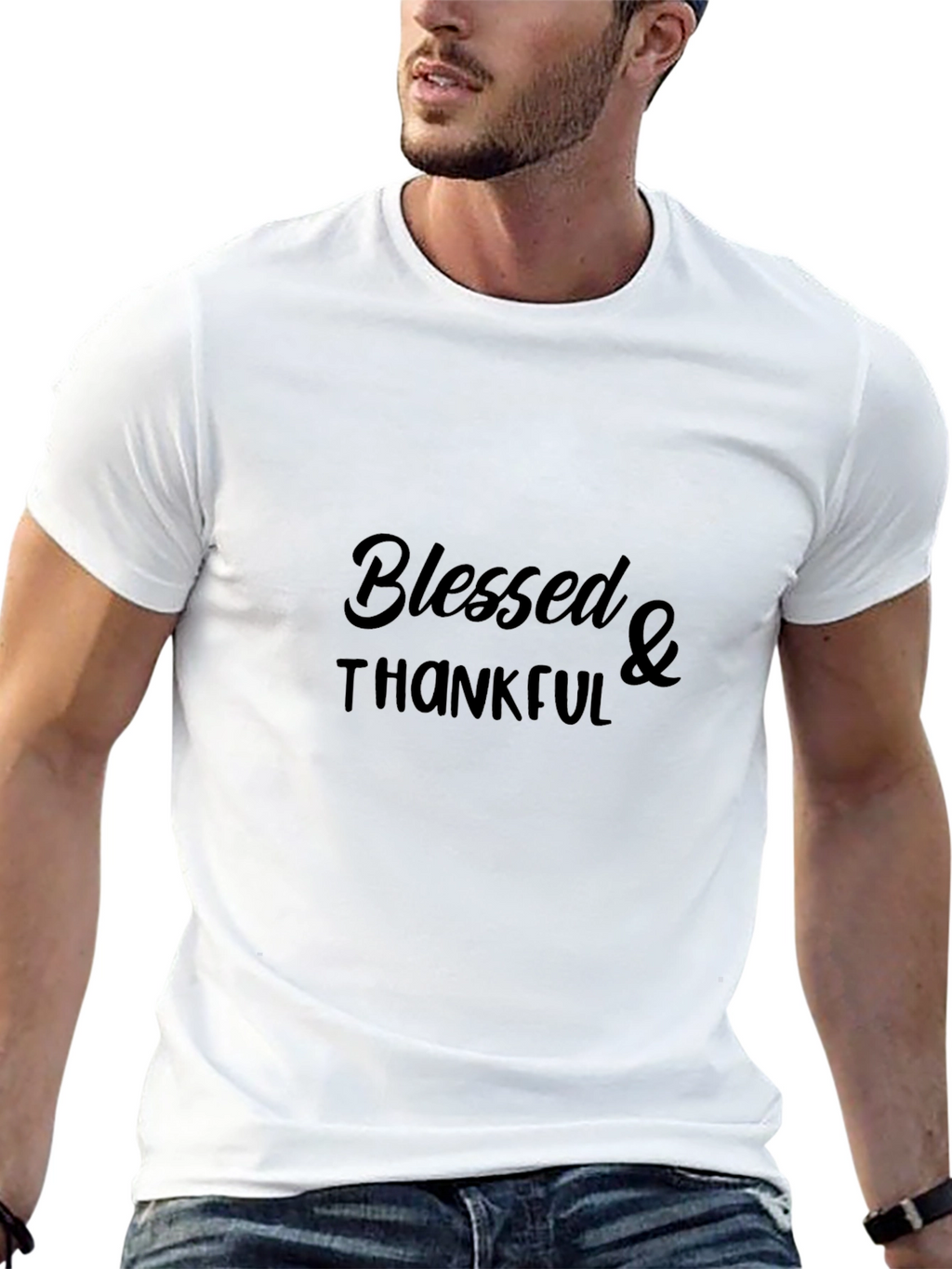 Blessed & Thankful Black Graphic T-Shirt