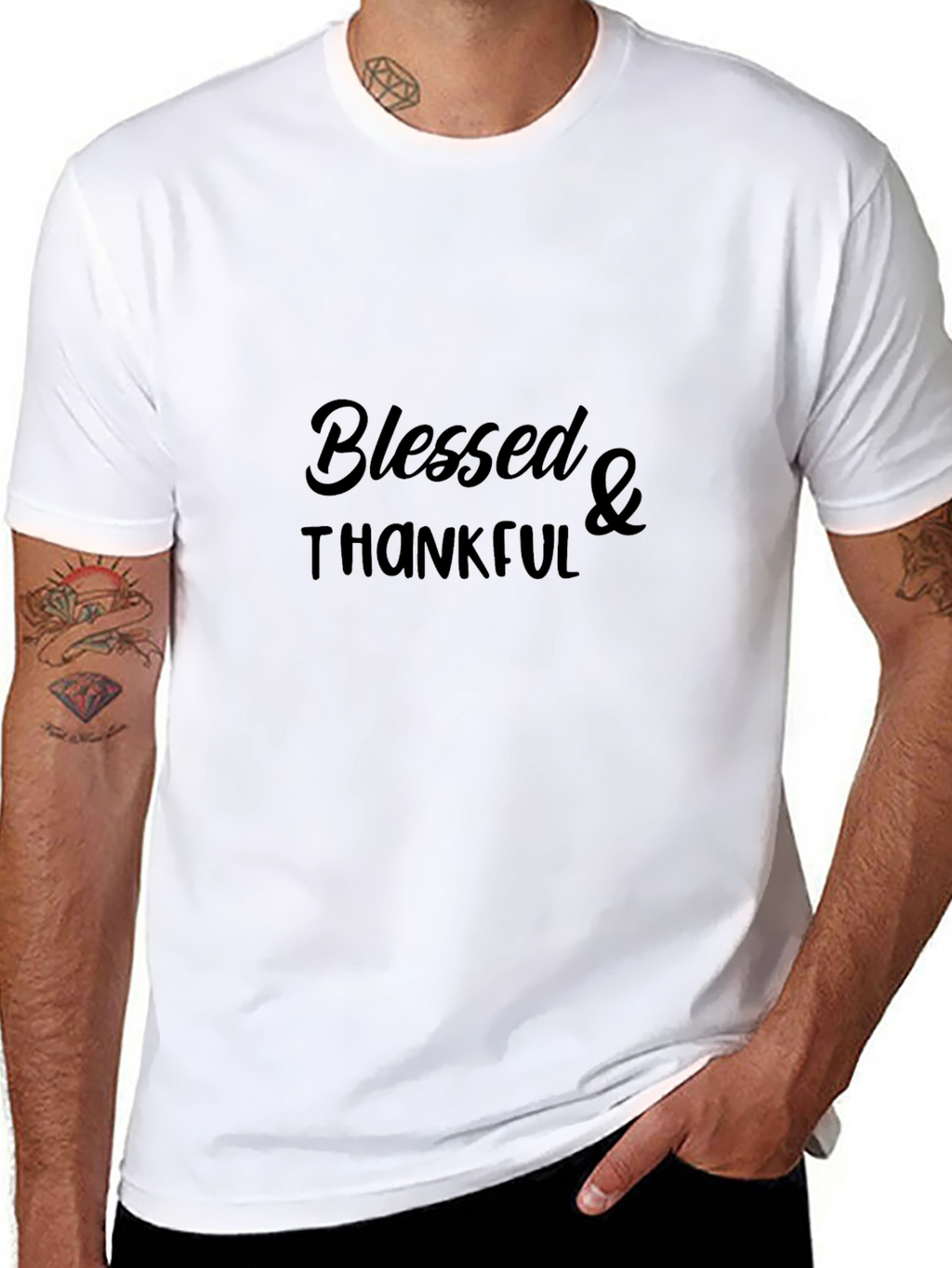 Blessed & Thankful Black Graphic T-Shirt
