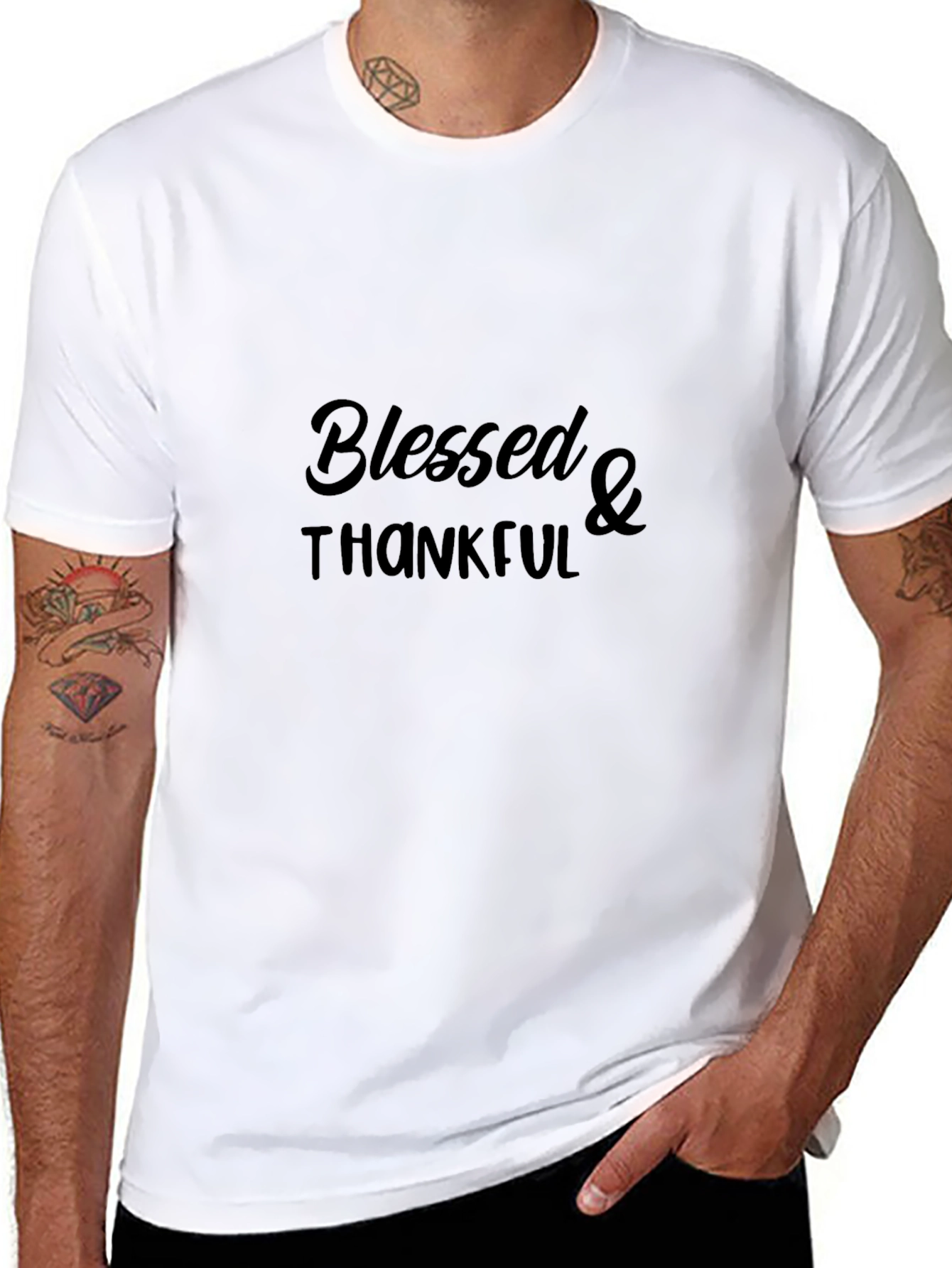 Blessed & Thankful Black Graphic T-Shirt