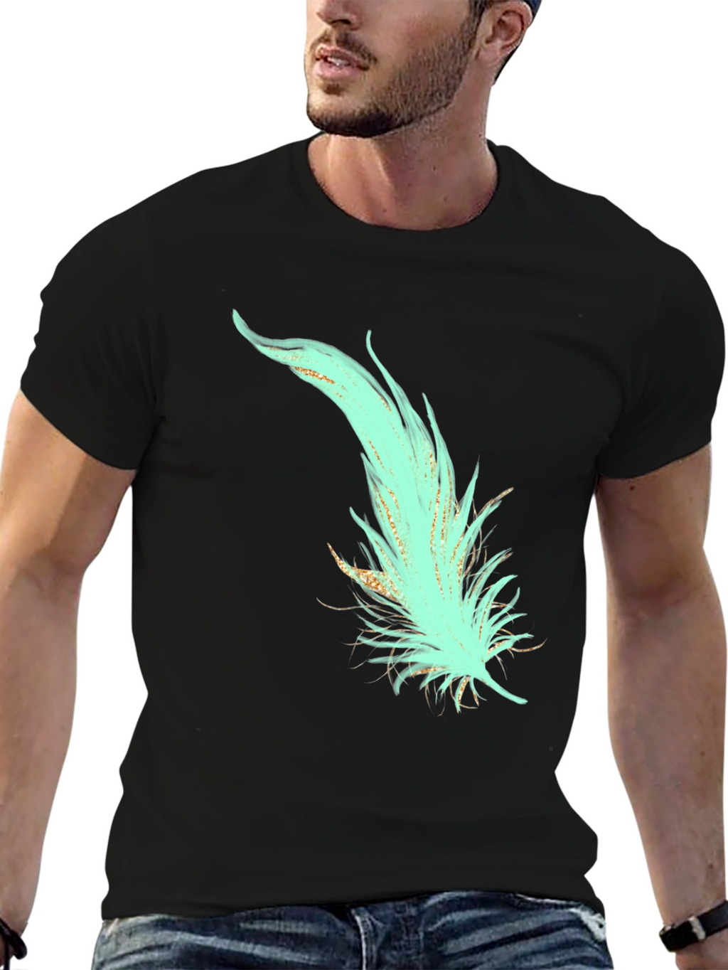 Feather Graphic T-Shirt - Stylish Black Tee
