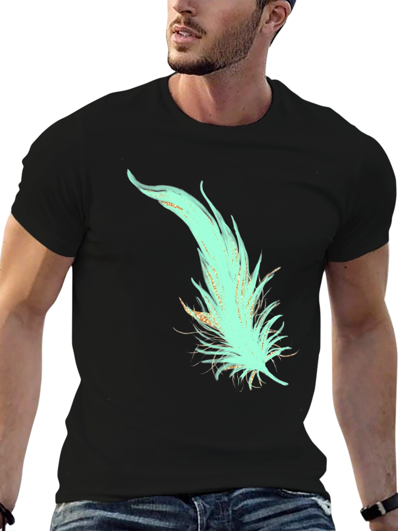 Feather Graphic T-Shirt - Stylish Black Tee